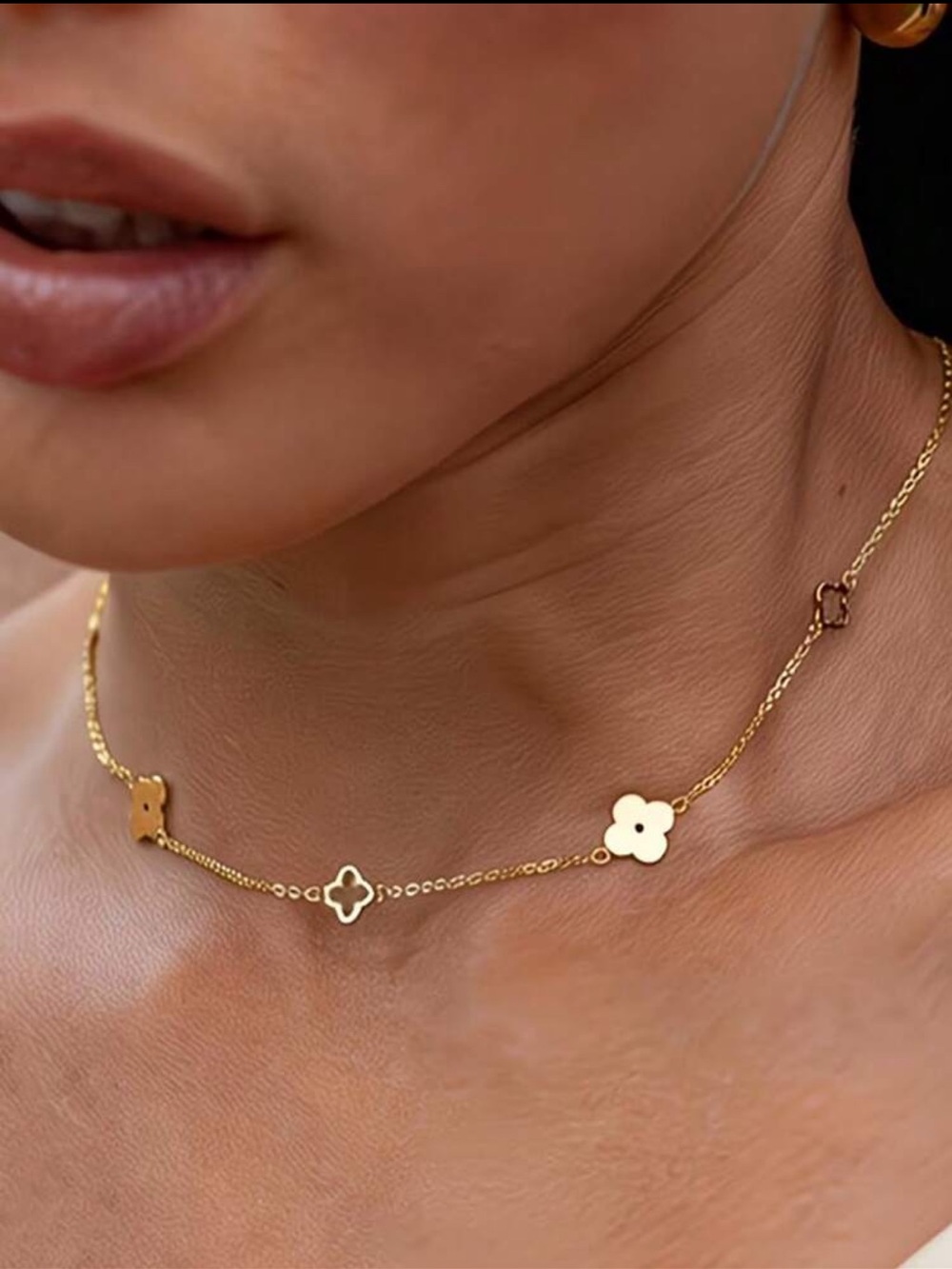 Gold Floral Clover Station Necklace
